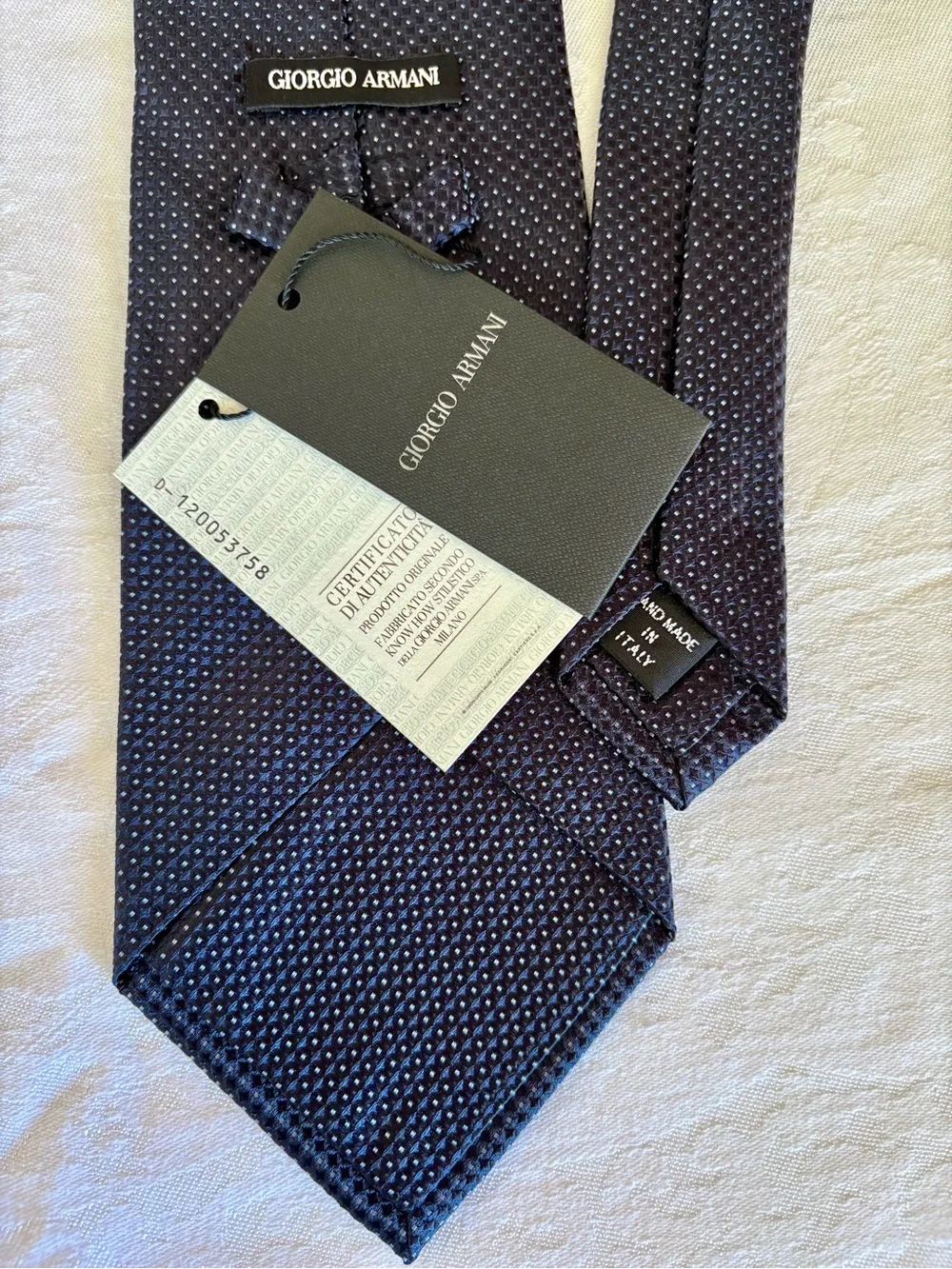 Vintage Giorgio Armani Black Label Silk Tie Jacquard Navy Blue Geometric NWT